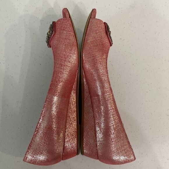 Donald J Pliner Pink Sonnet Demi-Wedge Flats Jeweled Peep Toe Shimmer Barbiecore - Picture 7 of 16